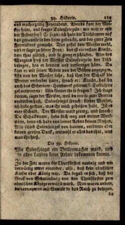 Die 59. Historie. Wie Eulenspiegel ein Brillenmacher ward, und in allen Landen keine Arbeit bekommen konnte