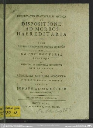 Dissertatio Inauguralis Medica De Dispositione Ad Morbos Haereditaria
