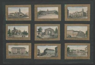 Sammelblatt mit farbigen Ansichten von Karlsruher Gebäuden
