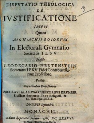 Dispvtatio Theologica De Ivstificatione Impii