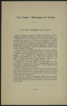 "La Unión" (Santiago de Chile) - El Sr. Don Alberto del Solar
