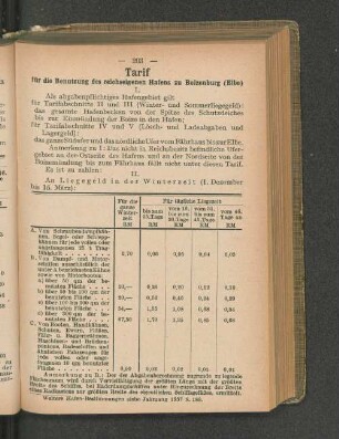 Tarif für die Benutzung des reichseigenen Hafens zu Boizenburg (Elbe)