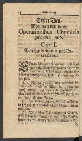 Erster Theil. Worinnen von denen Operationibus Chymicis gehandelt wird