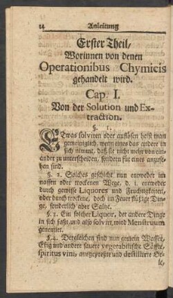Erster Theil. Worinnen von denen Operationibus Chymicis gehandelt wird