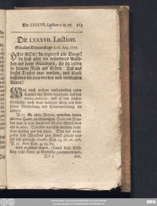 Die LXXXVII. Lection. Gehalten Donnerstags d. 16. Aug. 1725.