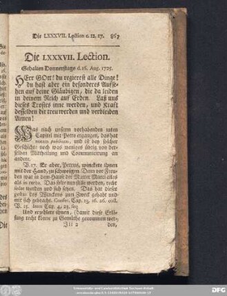 Die LXXXVII. Lection. Gehalten Donnerstags d. 16. Aug. 1725.