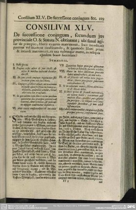 Consilium XLV. De successione conjugum, secundum jus provinciale O. & Statuta N. obtinente; [...]