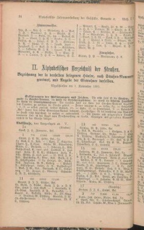 II. Alphabetisches Verzeichniß der Straßen.