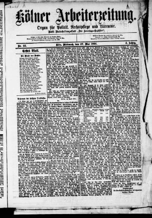 Kölner Arbeiterzeitung. 1888-1892