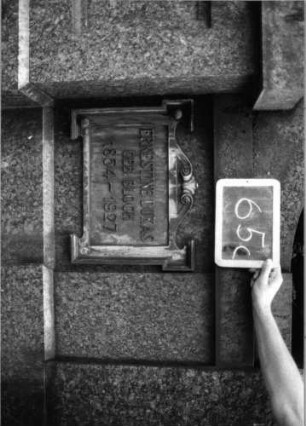 Grabstein 65 (Index: 100089331) Material: Rosengranit und Metallplatte Symbolik: Davidstern Besonderheit: Familiengrab: Grabstein 65C