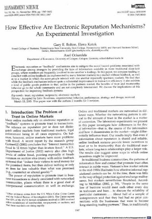 How effective are electronic reputation mechanisms? : an experimental investigation