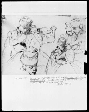 Zeichnung zu "Schwälmer Tanz": zwei Männerköpfe