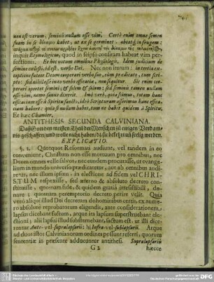 Antithesis Secunda Calviniana. Daß Gott den meisten Theil der Menschen zu[m] ewigen Verdamnis geschaffen, und wolle nicht haben, dß [daß] sie bekehrt un[d] seelig werden