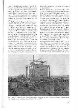 Abb. 2: Mit dem Tempel der Nike Apteros richteten Ross und die Architekten Schaubert und Hansen erstmals ein antikes Bauwerk wieder auf, Aquarell von Christian Hansen, 1836