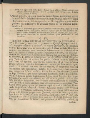 §. IV. Errores Circa Gratiam Sufficientem Et Efficacem