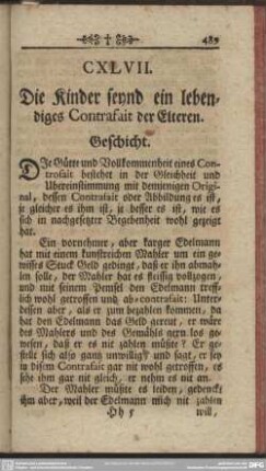 CXLVII. Die Kinder seynd ein lebendiges Contrafait der Elteren. Geschicht