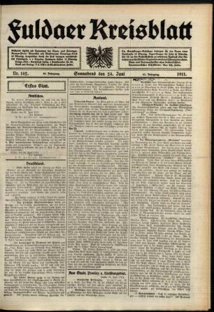 Erste Ausgabe vom Samstag, den 24. Juni 1911.
