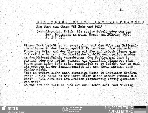 Der verordnete Antifaschismus : ein Wort zum Thema "NS-Erbe und DDR"
