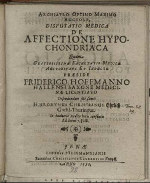 Disputatio Medica De Affectione Hypochondriaca