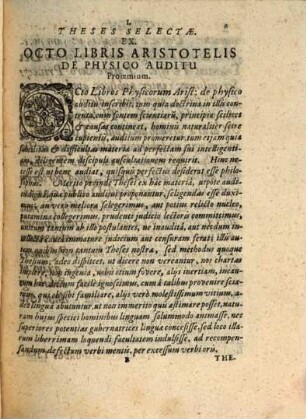 Theses selectæ Ex Octo Libris Aristotelis De Physico Avditv