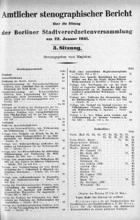 Sitzung 3, 22. Januar 1931