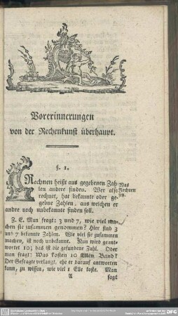 Vorerinnerungen von der Rechenkunst überhaupt