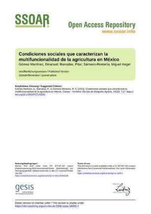 Condiciones sociales que caracterizan la multifuncionalidad de la agricultura en México