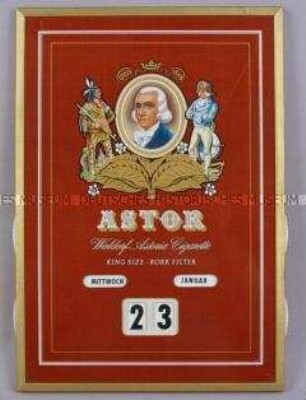 Immerwährender Kalender mit Werbeaufdruck für "Astor"-Zigaretten