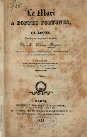Le mari à bonnes fortunes ou la leçon : Comédie en cinq actes et en vers