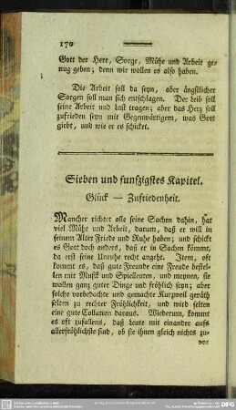 Sieben und funfzigstes Kapitel. Glück - Zufriedenheit