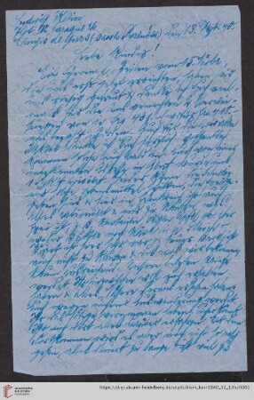 Korrespondenz von Alice und Ludwig Klein: Brief von Ludwig Klein an Kurt Klein, Irmgard Ehrlich und Max Klein