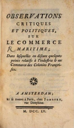 Observations critiques et politiques sur le Commerce maritime