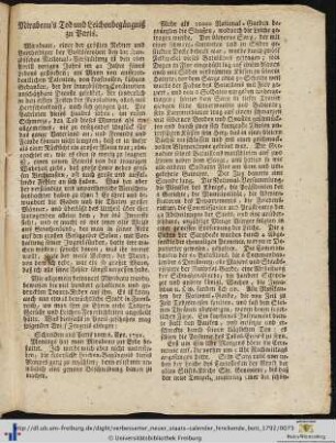 Mirabeau's Tod und Leichenbegängnis zu Paris.