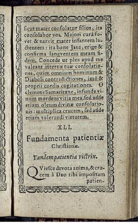 XLI. Fundamenta patientiae Christianae