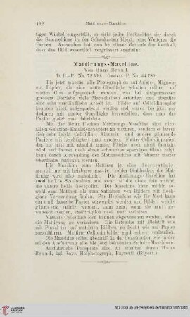 Mattirungs-Maschine : D.R.-P. No. 72599. Oesterr. P. No. 44 789