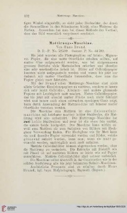 Mattirungs-Maschine : D.R.-P. No. 72599. Oesterr. P. No. 44 789