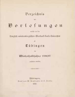 Vorlesungsverzeichnis 1896/97