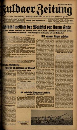 Ausgabe vom Dienstag, den 12. September 1939.