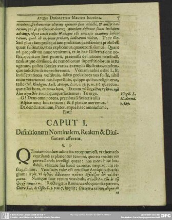 Caput I. Definitionem Nominalem, Realem & Divisionem afferens