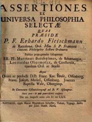 Assertiones Ex Universa Philosophia Selectae