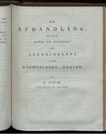 En Afhandling hvori gives en Oversigt af Grundideerne i de Dionysiaske Orgier