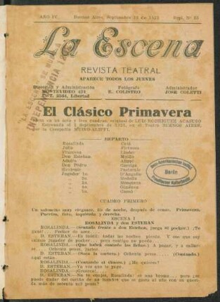 El clásico primavera : pieza en un acto y tres cuadros