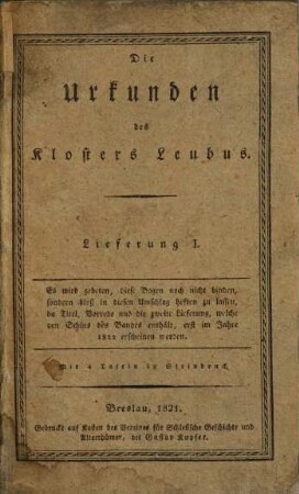 Die Urkunden des Klosters Leubus, 1