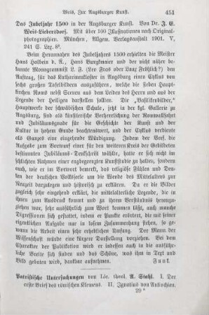 451 [Rezension] Weis-Liebersdorf, Johannes E., Das Jubeljahr 1500 in der Augsburger Kunst