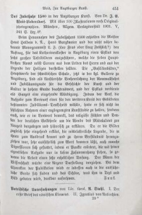 451 [Rezension] Weis-Liebersdorf, Johannes E., Das Jubeljahr 1500 in der Augsburger Kunst