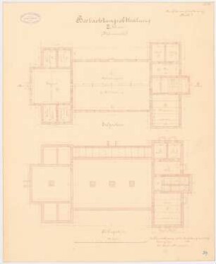 Provinzial-Irrenanstalt, Conradstein Beobachtungsabteilung III. Klasse - Männerseite: Grundriss Keller, Erdgeschoss 1:100