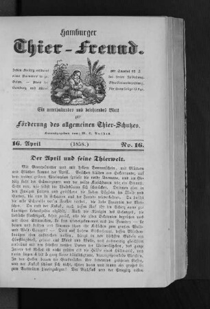 Hamburger Thier-Freund. 16. April. (1858.) No. 16.