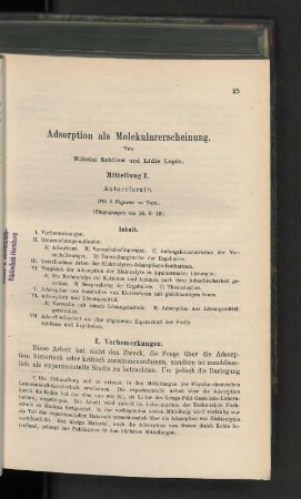 Adsorption als Molekularerscheinung.