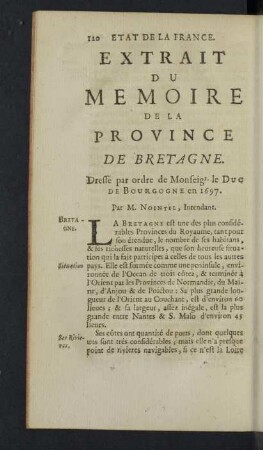 Extrait du Memoire de la Province de Bretagne.