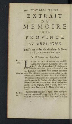 Extrait du Memoire de la Province de Bretagne.